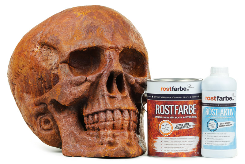 Verrosteter Schädel mit Rostfarbe